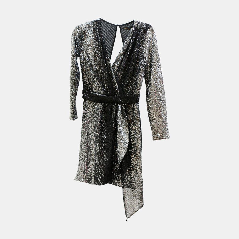 Maje Silver Glitter Mini Dress